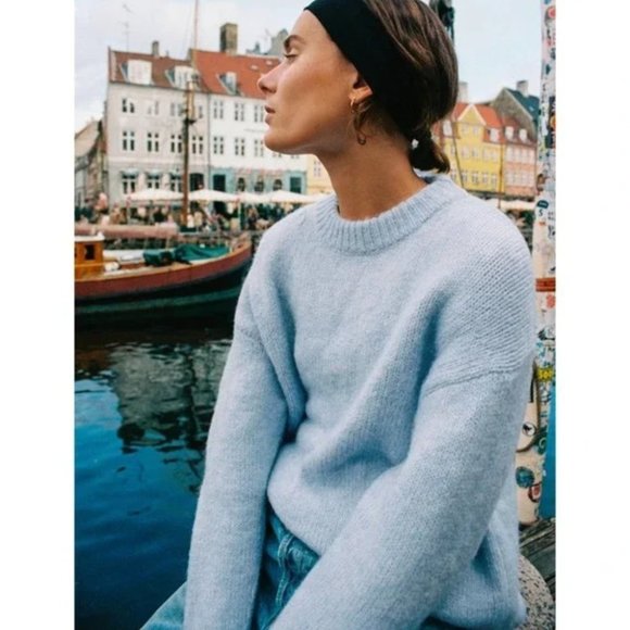 Zara Sweaters - Zara Soft Feel Knit Sweater Crewneck Wool Alpaca Blend Pullover Light Blue Sz M